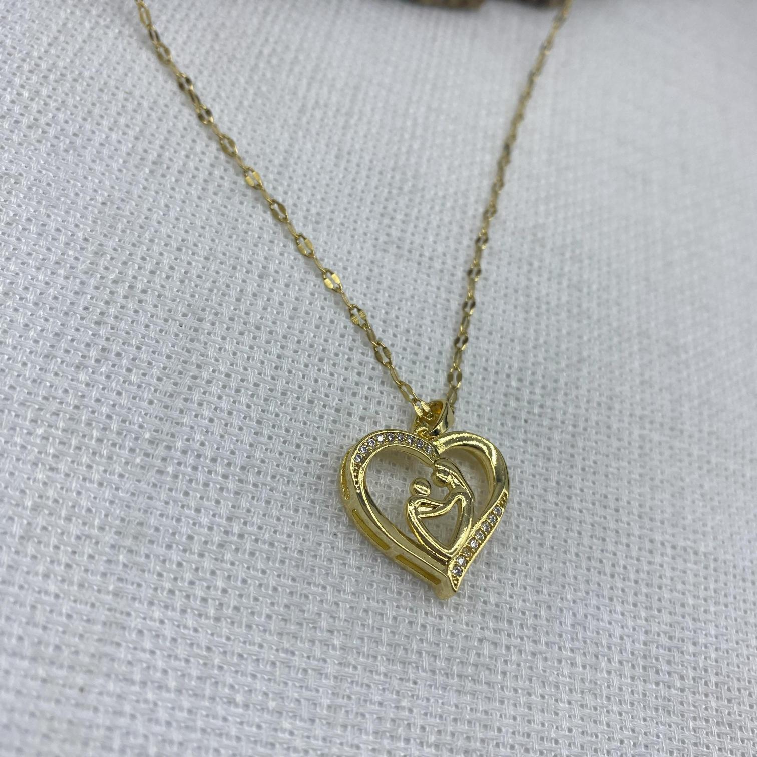 Stainless Steel Altın Rengi Kalpli Anne Çocuk Çelik Kolye 