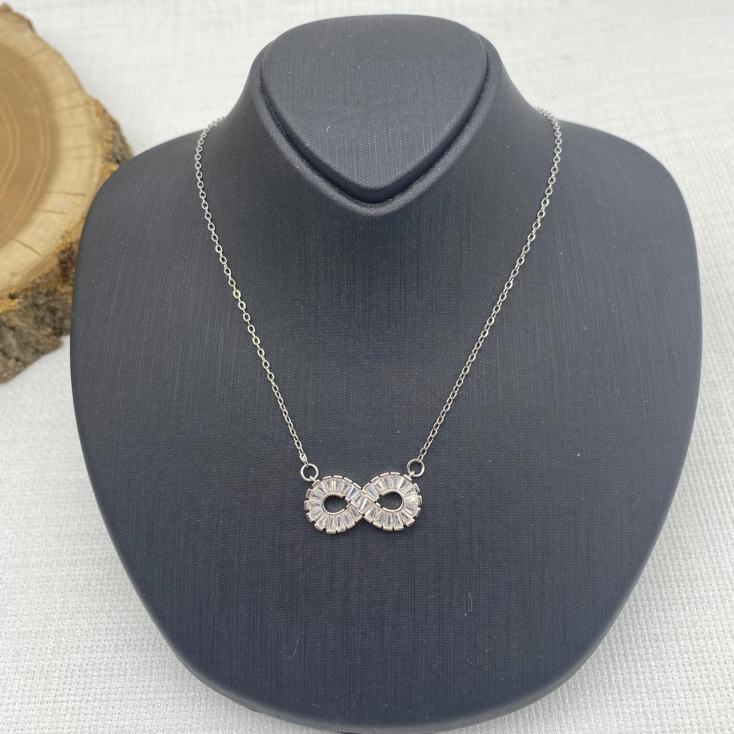 Stainless Steel Gümüş Rengi Taşlı Sonsuzluk Çelik Kolye 