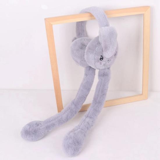 Kulakları Hareket Eden Gri Tavşan Peluş Kulaklık