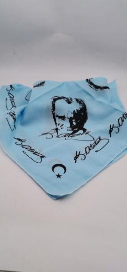 Atatürk Desenli Mavi Bandana Fular 