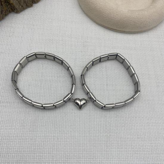 Stainless Steel Gümüş Rengi Kalpli Mıknatıslı Çelik Çİft Bilekliği