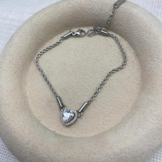 Stainless Steel Gümüş Rengi Kalpli Çelik Bileklik