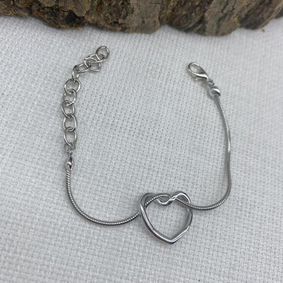 Stainless Steel Gümüş Rengi Kalpli Zincir Çelik Bileklik