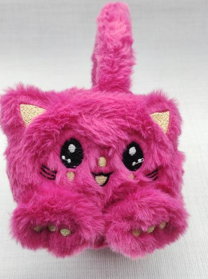 Sevimli Kedi Koyu Pembe Peluş Çocuk Kulaklik 