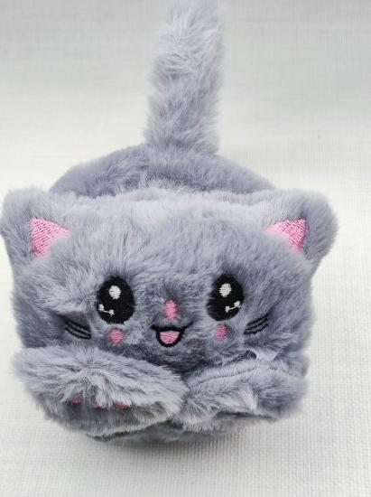 Sevimli Kedi Gri Peluş Çocuk Kulaklik 
