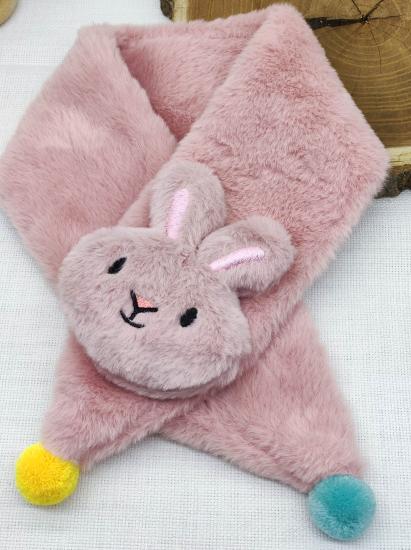 Koyu Pembe Tavşan Peluş Çocuk Atkı