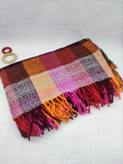 Ekose Kahveli Sarılı Kışlık Omuz Şalı