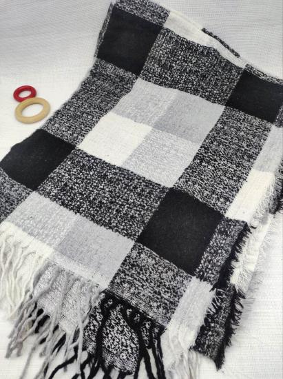 Ekose Siyah Beyaz Kışlık Omuz Şalı