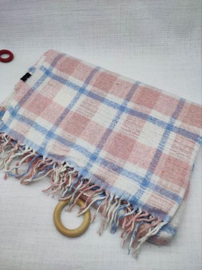 Ekose Pembeli Mavili Kışlık Omuz Şalı