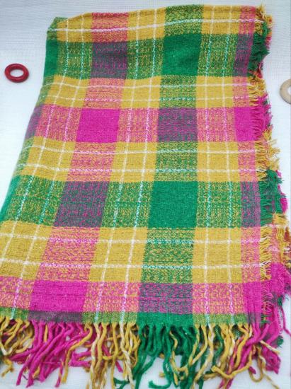 Ekose Pembeli Yeşilli Kışlık Omuz Şalı