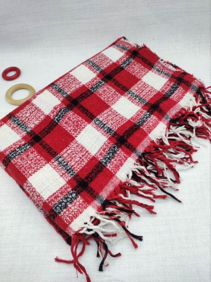 Ekose Kırmızı Kışlık Omuz Şalı