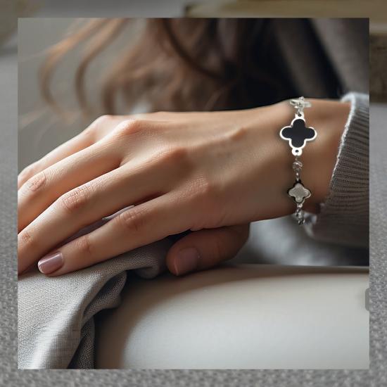 Stainless Steel Siyah Yonca Çelik Bileklik 